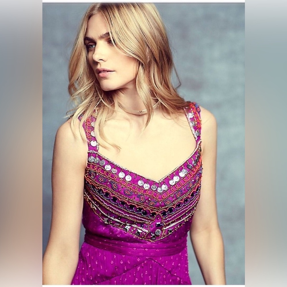 Free People Jeweled Chevron Fuchsia Dress